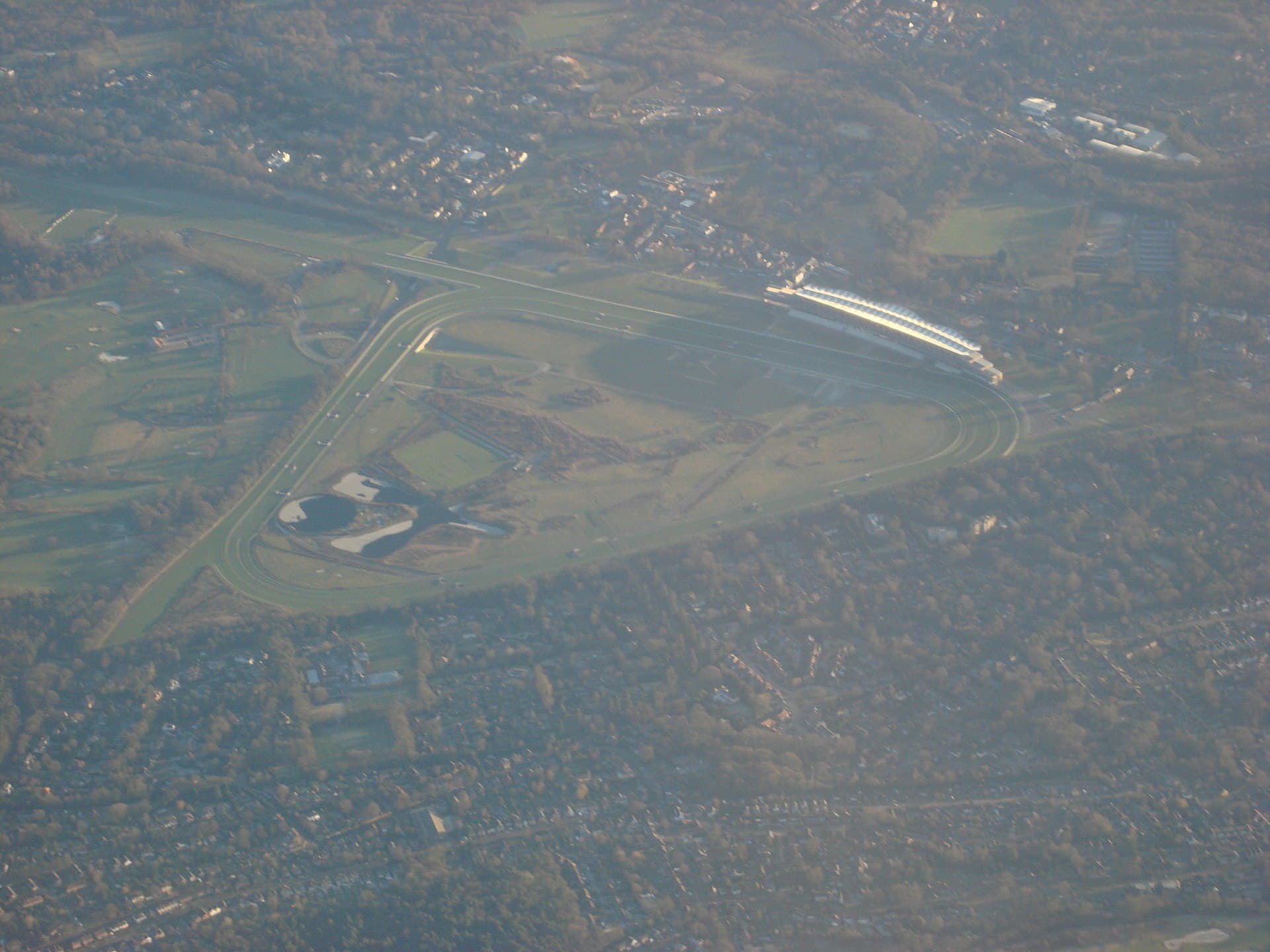 Aerial view of Ascot Racecourse and its course layout